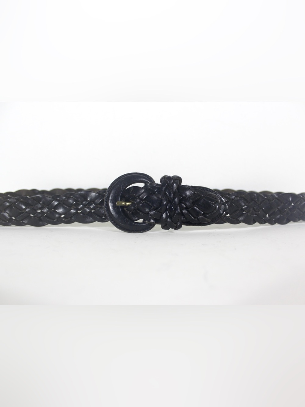 Up to 36” Woven Braided Black Leather Belt Self Covered Leather Buckle Loop
